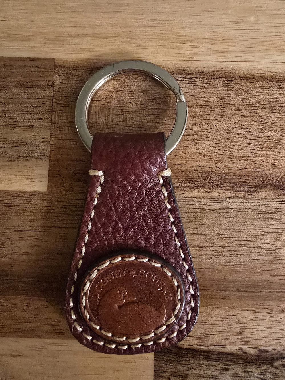 Dooney & Bourke Burgundy Leather Key Ring with Contrast Stitching
